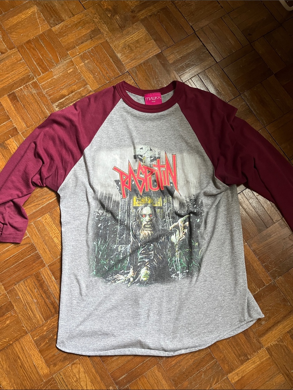 Mishka Men’s Maroon Rasputin Graphic Baseball Tee